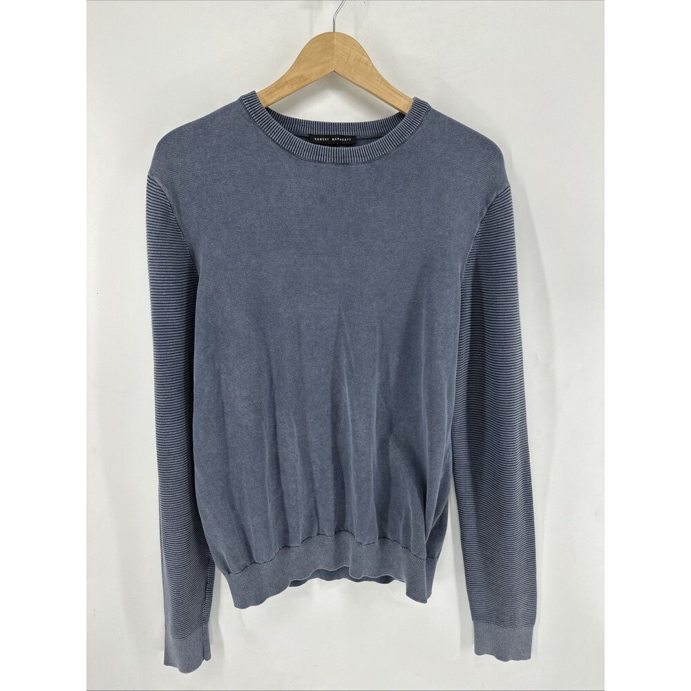 Robert Barakett Dobrin Sweater Mens Medium Blue Rib Knit Cotton Stone Wash